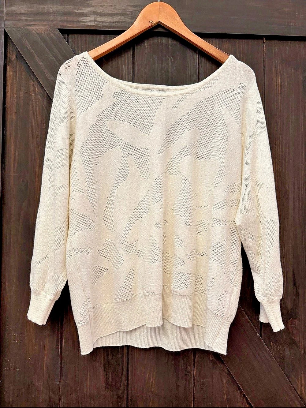 Suzy Shier Abstract Crew Neck Sweater in Cream XL NWT